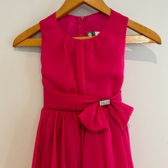 Girls Fuchsia dress Chiffon with asymetric Ruffle - Picture 2 of 12